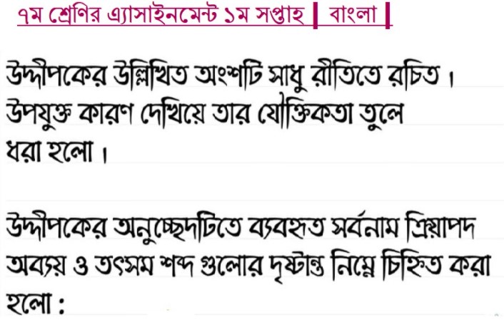 Class 7 Bangla Assignment Answer